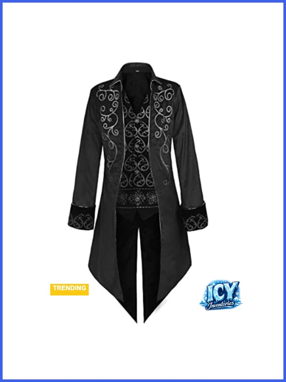 Men's Steampunk Embroidered Velvet Tailcoat Medieval Cosplay Jacket